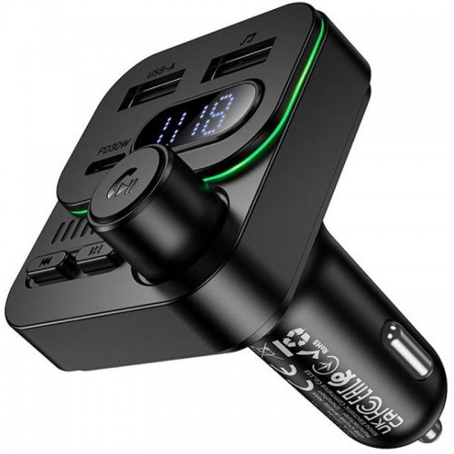 АЗУ FM модулятор Borofone BC61 Ocean PD30W+QC3.0 total 45W (2USB-A/1C) Black