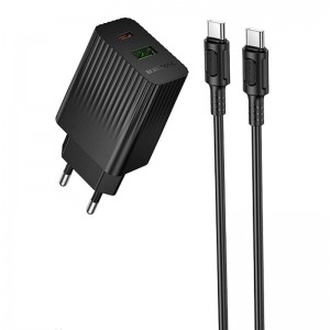 МЗП Borofone BAS76A Source PD30W+QC3.0 (1USB-A/1C) + кабель Type-C to Type-C Black