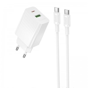 СЗУ Borofone BAS76A Source PD30W+QC3.0 (1USB-A/1C) + кабель Type-C to Type-C White