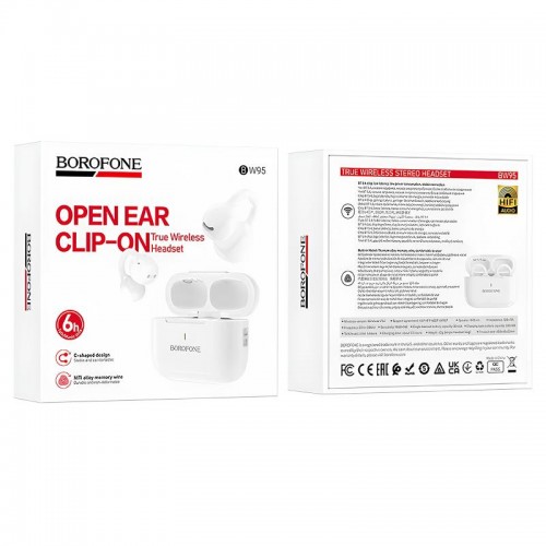 Бездротові TWS навушники Borofone BW95 Cancion clip-on White