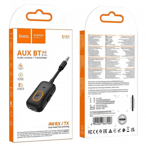 Bluetooth аудио ресивер/трансмиттер Hoco E151 Graceful (AUX 3.5mm) Black