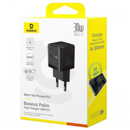 МЗП Baseus Palm Fast Charger 30W (1USB-A/1C) (P1011160A) Cluster Black