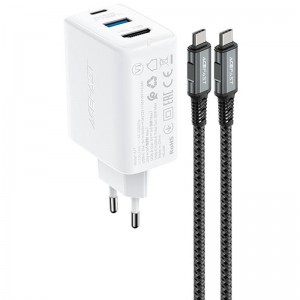 СЗУ Acefast A17 PD65W GaN (1USB-A/1C/1HDMI) + кабель Type-C to Type-C White