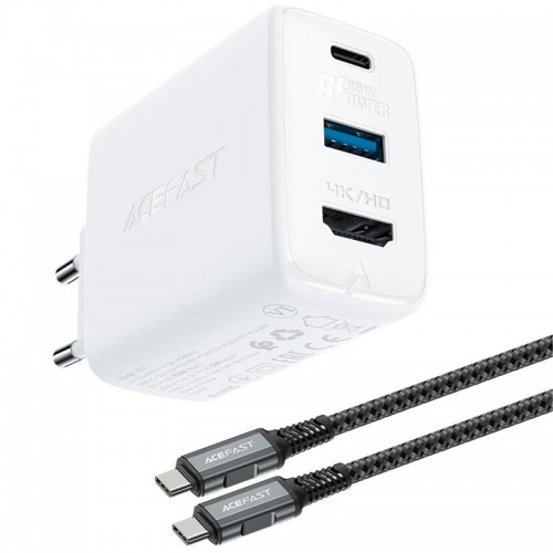 СЗУ Acefast A17 PD65W GaN (1USB-A/1C/1HDMI) + кабель Type-C to Type-C White
