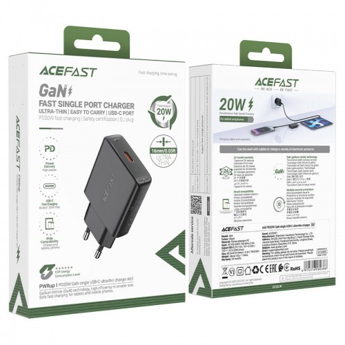 СЗУ Acefast A65 PD20W GaN (USB-C) Black