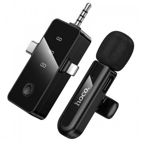Петличный беспроводной микрофон Hoco L20B Fair 3in1 (Lightning/Type-C/3.5) Black