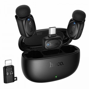 Петличный беспроводной микрофон Hoco L19 Graceful dual-mic 2in1 (Lightning/Type-C) Black