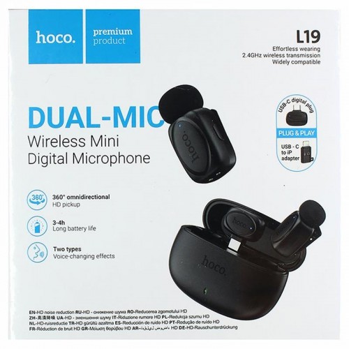 Петличный беспроводной микрофон Hoco L19 Graceful dual-mic 2in1 (Lightning/Type-C) Black