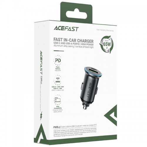 АЗП Acefast B15 PD20W+QC3.0 total 65W (1USB-A/1C) Gray
