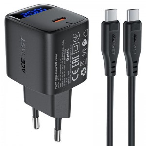 СЗУ Acefast A113 PD20W GaN (1USB-C) + кабель Type-C to Type-C Black