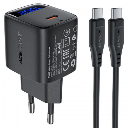 МЗП Acefast A113 PD20W GaN (1USB-C) + кабель Type-C to Type-C Black