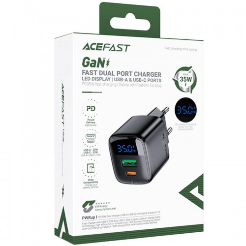 СЗУ Acefast A116 PD35W+QC3.0 GaN (1USB-A/1C) Black