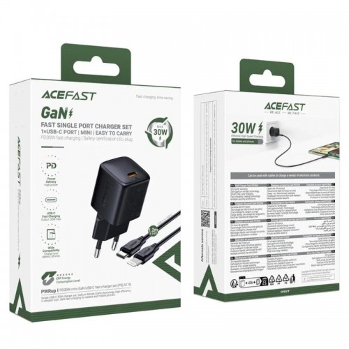 МЗП Acefast A118 PD30W GaN (1USB-C) + кабель Type-C to Lightning Black