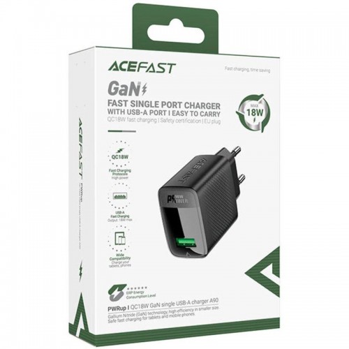 СЗУ Acefast A90 QC3.0 18W (1USB-A) Black