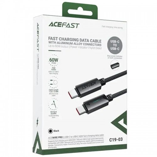 Дата кабель Acefast C19-03 Type-C to Type-C 60W (1.2m) Black
