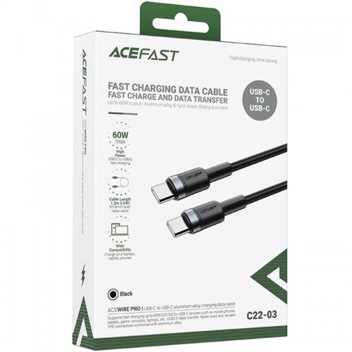 Дата кабель Acefast C22-03 Type-C to Type-C 60W (1.2m) Black