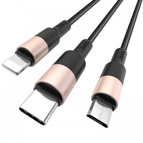 Дата кабель Hoco X26 Xpress 3in1 Lightning -MicroUSB-Type-C (1m) Чорний / Золотий