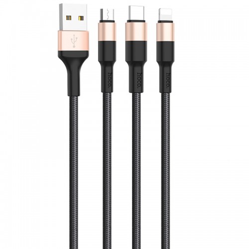 Дата кабель Hoco X26 Xpress 3in1 Lightning -MicroUSB-Type-C (1m) Чорний / Золотий