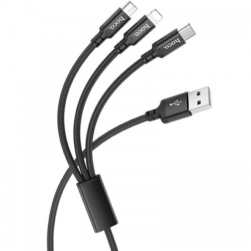 Дата кабель Hoco X14 Times Speed 3in1 (Lightning+Micro USB+Type-C) (1m) Чорний