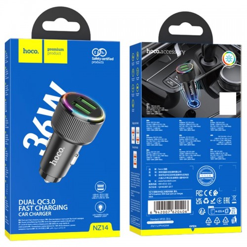 АЗП Hoco NZ14 Guerrero QC3.0 18W total 38W (2USB-A) Black