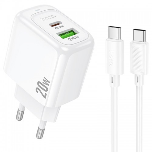 СЗУ Hoco CS54A Surplus PD20W+QC3.0 (1USB-A/1C) + кабель Type-C to Type-C White
