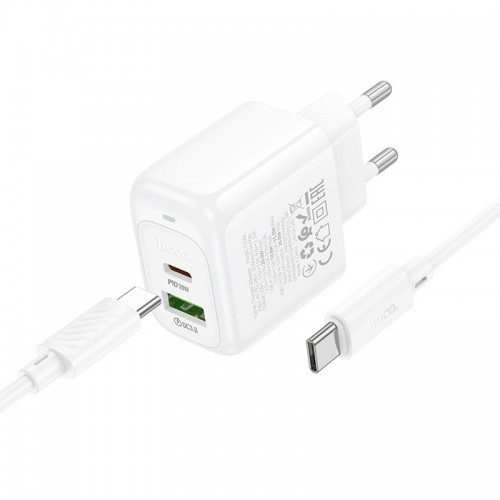 СЗУ Hoco CS54A Surplus PD20W+QC3.0 (1USB-A/1C) + кабель Type-C to Type-C White