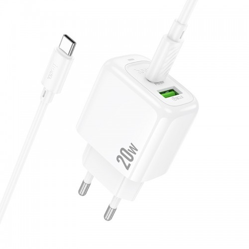 СЗУ Hoco CS54A Surplus PD20W+QC3.0 (1USB-A/1C) + кабель Type-C to Type-C White