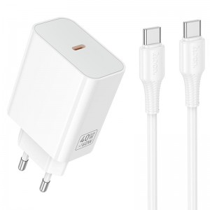 МЗП Hoco C162A Source PD40W (1USB-C) + кабель Type-C to Type-C White