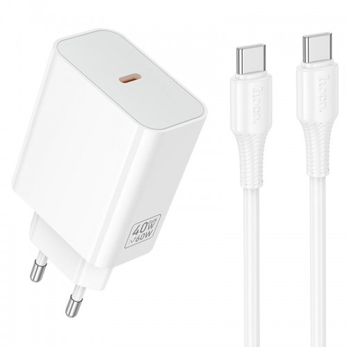 СЗУ Hoco C162A Source PD40W (1USB-C) + кабель Type-C to Type-C White
