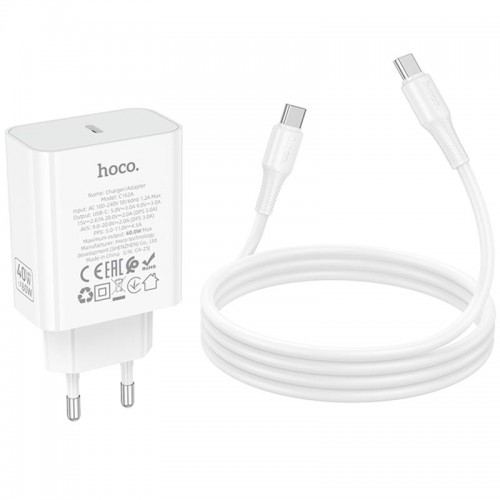 СЗУ Hoco C162A Source PD40W (1USB-C) + кабель Type-C to Type-C White
