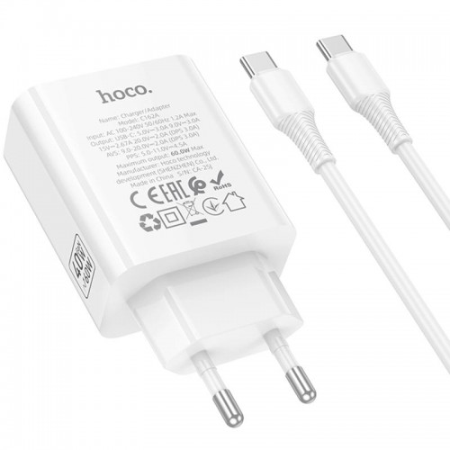 СЗУ Hoco C162A Source PD40W (1USB-C) + кабель Type-C to Type-C White