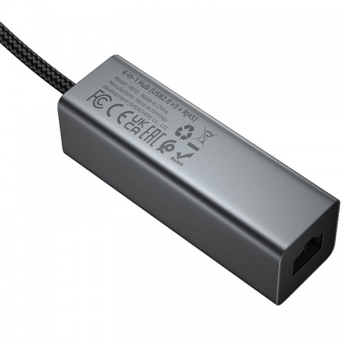 Переходник HUB Hoco HB1D USB to USB2.0*3+RJ45 Metal gray