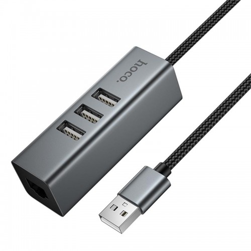 Переходник HUB Hoco HB1D USB to USB2.0*3+RJ45 Metal gray