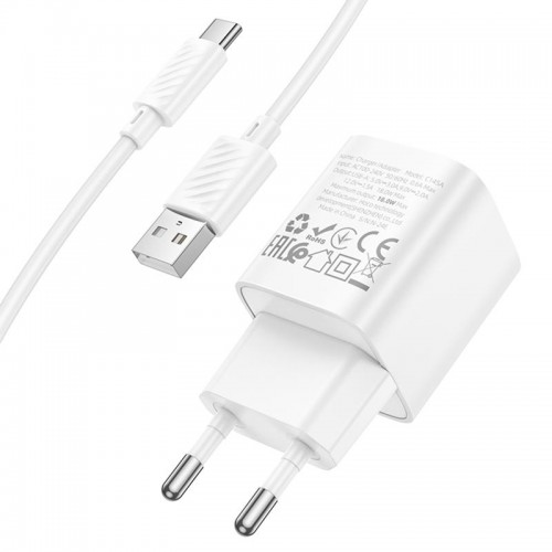 МЗП Hoco C145A Charm QC3.0 18W (1USB-A) + кабель USB to Type-C White