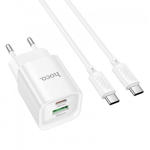 МЗП Hoco C147A PD20W+QC3.0 (1USB-A/1C) + кабель Type-C to Type-C White