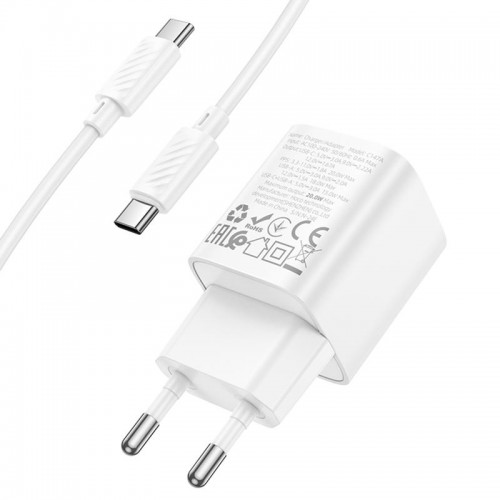 МЗП Hoco C147A PD20W+QC3.0 (1USB-A/1C) + кабель Type-C to Type-C White