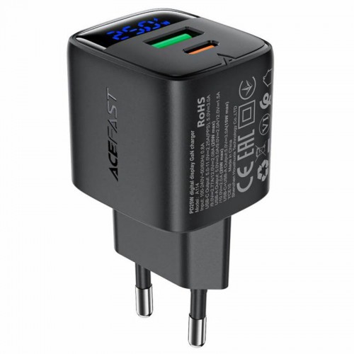 СЗУ Acefast A114 PD25W GaN (1USB-A/1C) Black