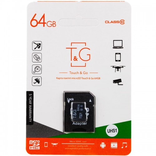 Карта пам'яті T&G (UHS-1) microSDXC Class 10 - 64GB (з адаптером) Чорний