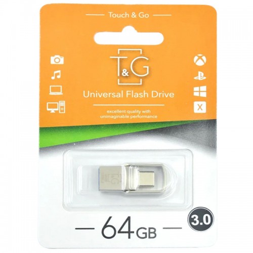 Флеш-накопитель T&G 104 Metal Series 2in1 USB 3.0 (USB-A/C) — 64GB Срібний