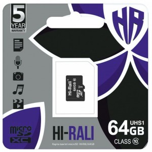 Карта пам'яті Hi-Rali (UHS-1) microSDXC Class 10 - 64GB (без адаптера) Чорний