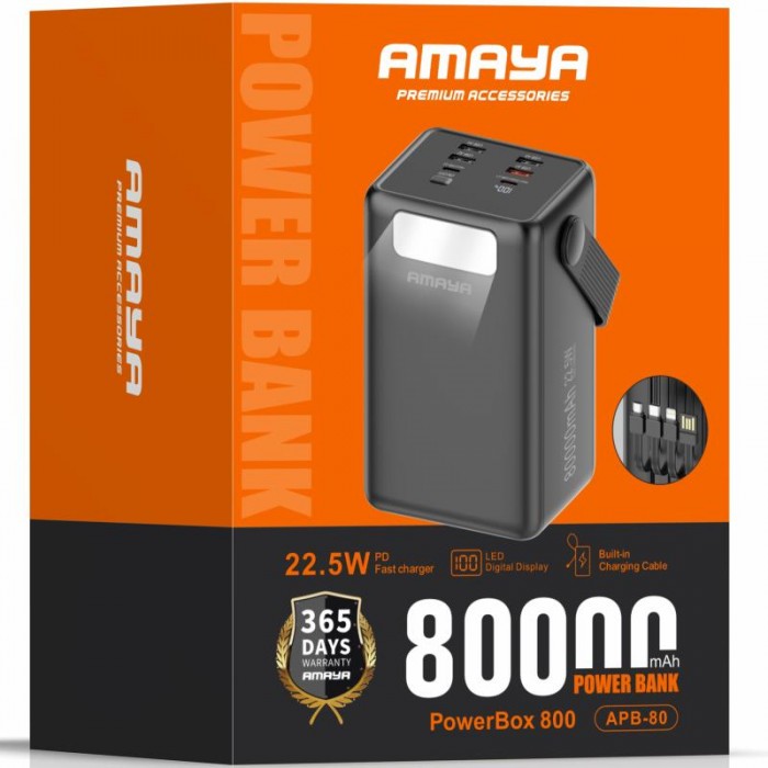 Портативное ЗУ Power Bank Amaya APB-80 22.5W flashlight with cable
