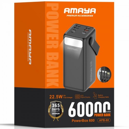 Портативное ЗУ Power Bank Amaya APB-60 22.5W flashlight with cable 60000 mAh Black
