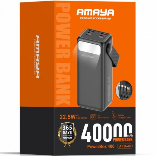 Портативное ЗУ Power Bank Amaya APB-40 22.5W flashlight with cable 40000 mAh Black