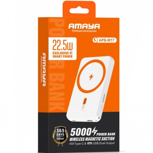 Портативное ЗУ Power Bank Amaya W17 15W+PD22.5W с БЗУ 5000 mAh White