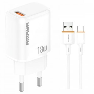 МЗП Amaya U79S QC3.0 18W (1USB-A) + кабель USB — Type-C, белый