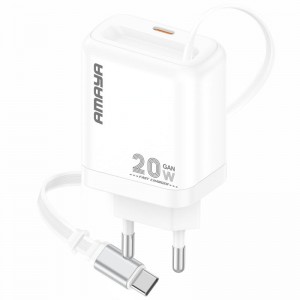 МЗП Amaya E220S PD20W GaN (1USB-C) + Выдвижной кабель Type-C Белый