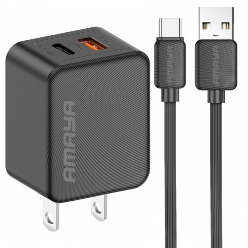МЗП Amaya E113UC PD25W+QC3.0 (1USB-A/1C) + кабель USB — Type-C, чёрный