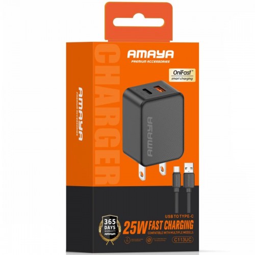 МЗП Amaya E113UC PD25W+QC3.0 (1USB-A/1C) + кабель USB — Type-C, чёрный
