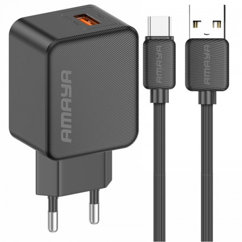 МЗП Amaya E111U QC3.0 18W (1USB-A) + кабель USB — Type-C, чёрный