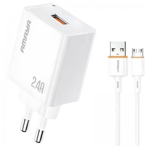 МЗП Amaya E79D 2.4A (1USB-A) + кабель USB — MicroUSB, белый